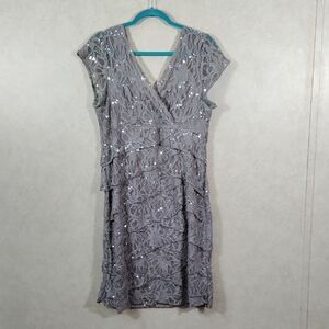 02119 Scarlett Nite taupe and silver sequins lined lace tiered dress 16